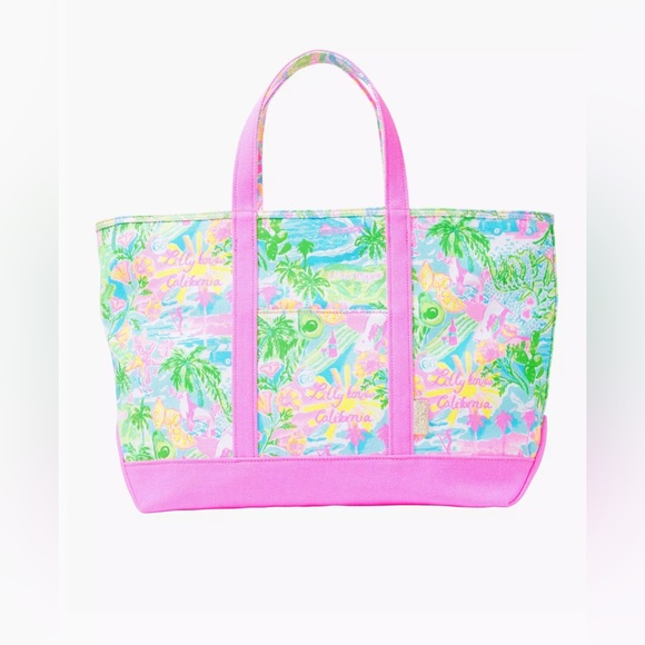 Lilly Pulitzer Mercato Canvas Cotton Tote Bag - Multi Lilly Loves California - Picture 1 of 13